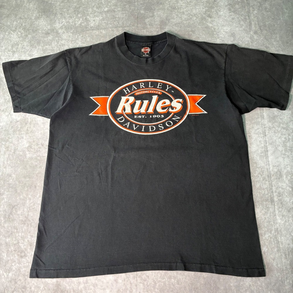Vintage 1995 Harley Davidson Rules T-Shirt XL Faded Black Single Stitch Daytona